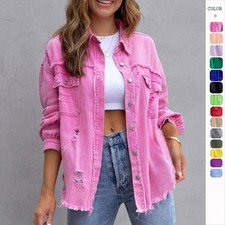 Fashion Ripped Shirt Jacket Female Autumn And Casual Tops Womens Clothing  