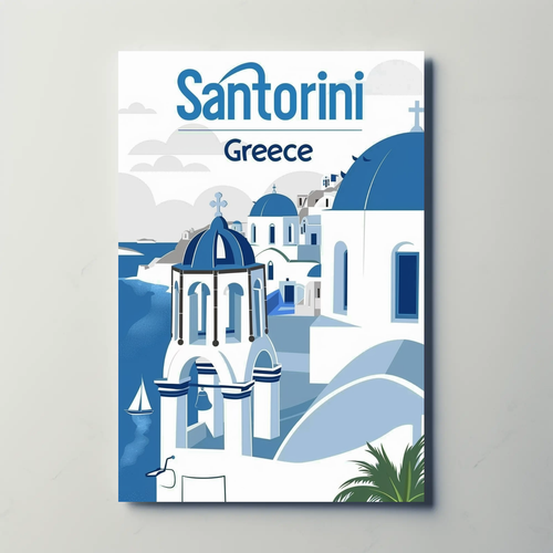Santorini, Greece Vintage Style Poster
