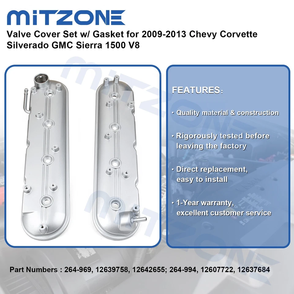 2PCS Valve Cover Set for 2009-2013 Chevy Corvette Silverado GMC Sierra 1500 V8🚗 - Image 2 of 4