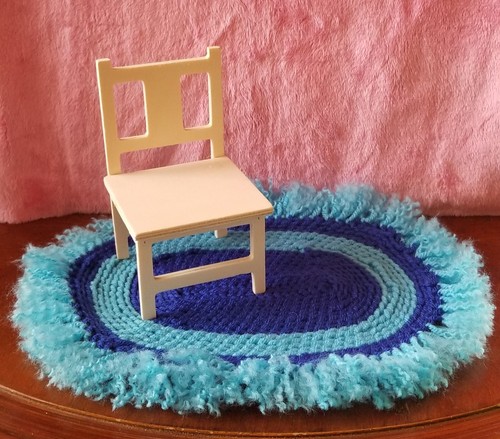 New lovely soft miniature 1:6 dollhouse bedroom Rug plush 2-tone light dark Blue