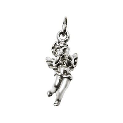 Angel with Trumpet Horn Christmas 3D 925 Solid Sterling Silver Charm MADE IN USA