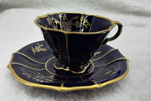 Vintage Lindner Keups Bavaria #161, Soft Cobalt Demitasse Teacup and Saucer Set