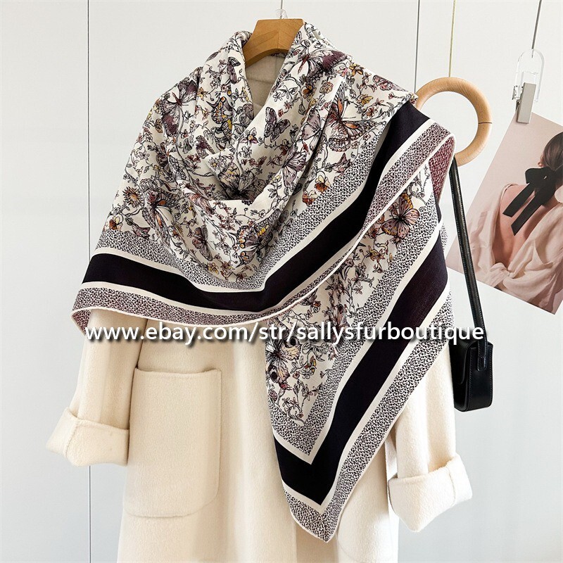 Sallys 70% Cashmere 30% Silk Butterfly Print Double Face Scarf Shawl 53
