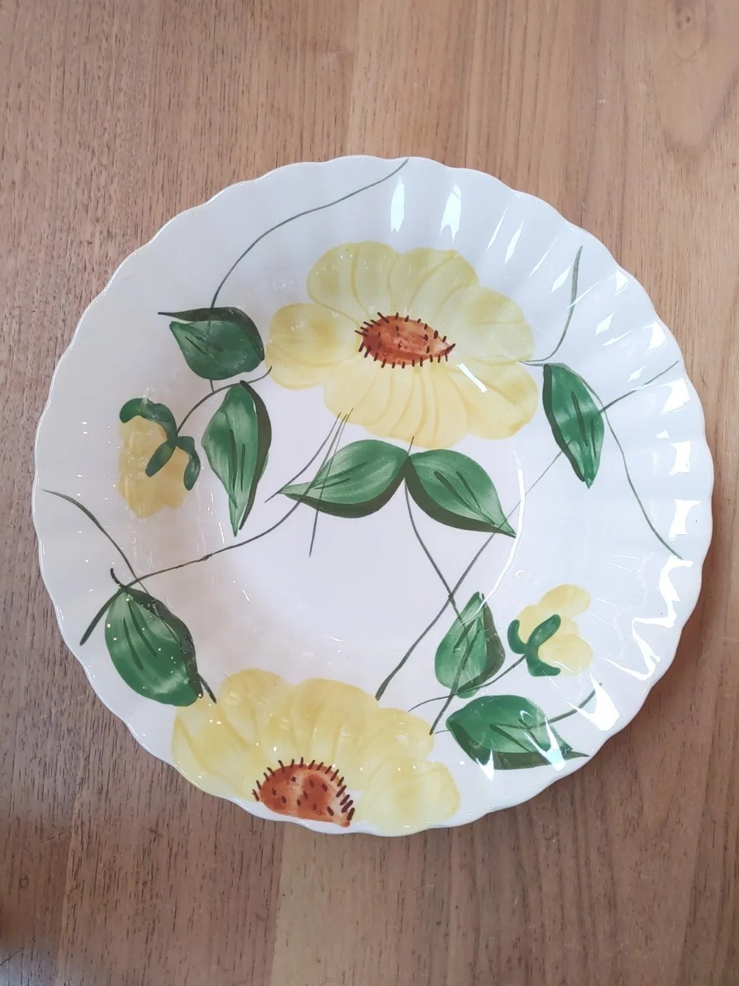 Vintage Blue Ridge Hand Painted Ceramic Serving Bowl Yellow Green Floral 3787