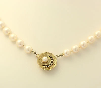 ♦ Perlenkette in 14 kt 14k 585 er Gelb Gold mit Zuchtperlen Perlen Kette Collier - Bild 1 von 4