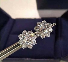 Orecchini donna 2 ct taglio tondo creati in laboratorio diamante fiore placcato oro bianco 14 kt