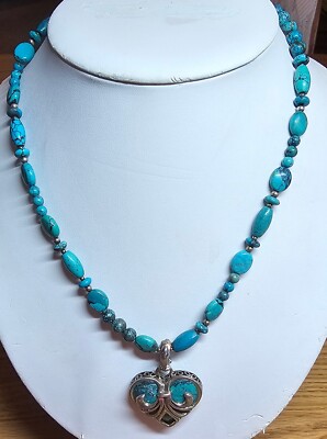 STERLING SILVER*TURQUOISE*NECKLACE*PENDANT*BARSE*18 INCHES*