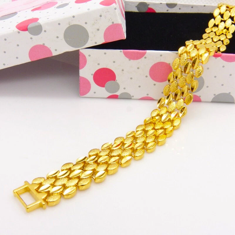 18k Yellow Gold Over Brass Small 7" Inch Elegant Womens 16mm Link Bracelet D804 - Image 4 of 4