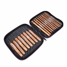 20pcs Bamboo Handle Crochet Hooks Knitting Needles Set Weave Craft US STOCK