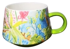 Potter's Studio Green Hand Drawn Spring Floral Design Coffee Mug 16 oz Cup