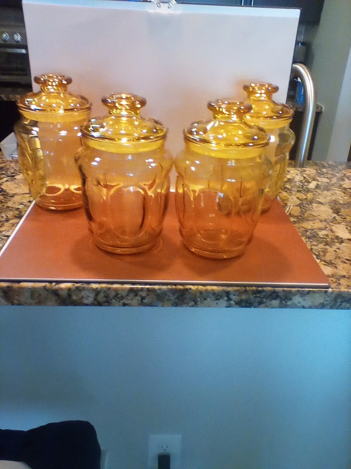 MCM LE Smith Thumb print Golden Glass Canister Set 4 Beautiful Jars w Lids