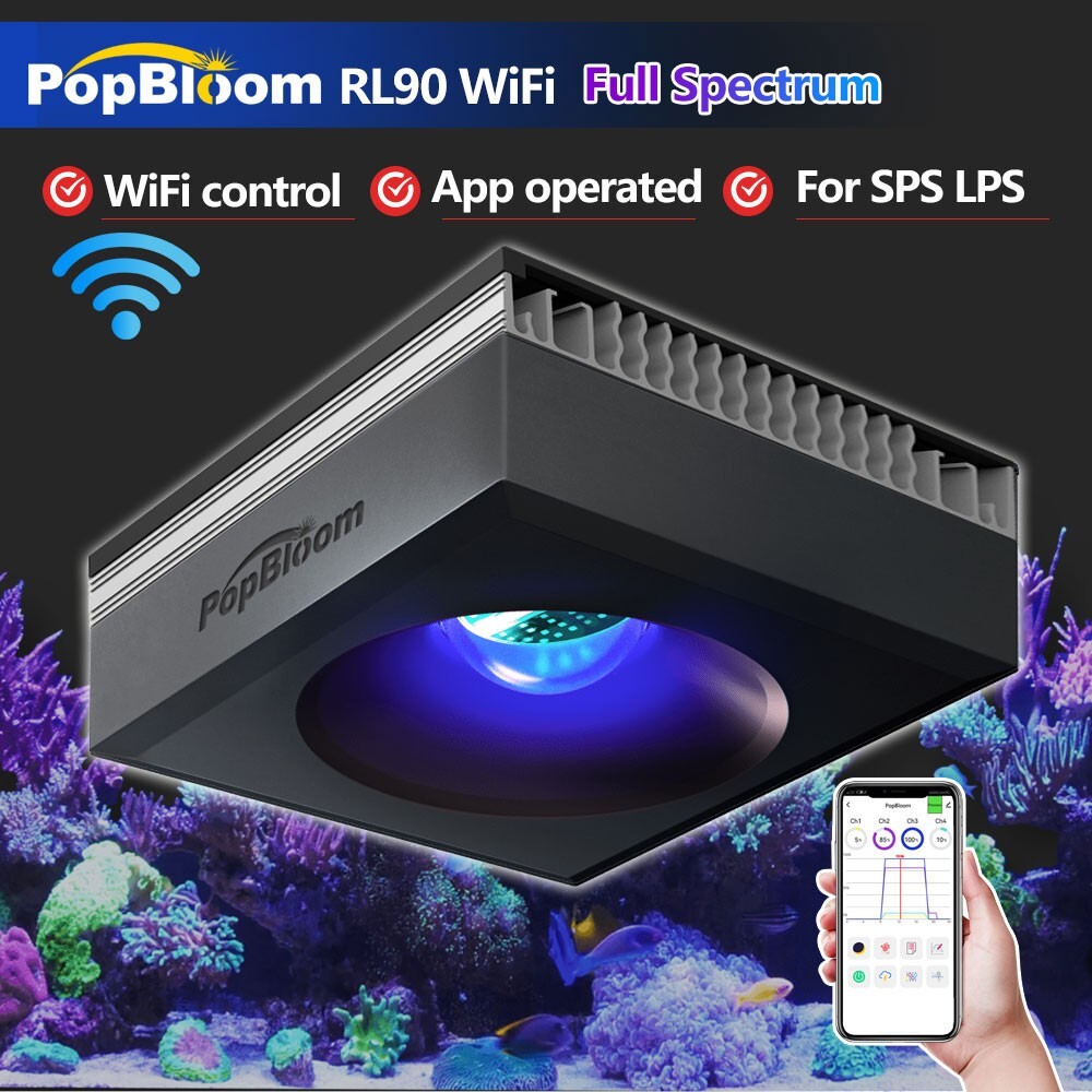Image of PopBloom Marine Aquarium Light LED RL90 WiFi Lamp for Saltwater Reef Coral Tank