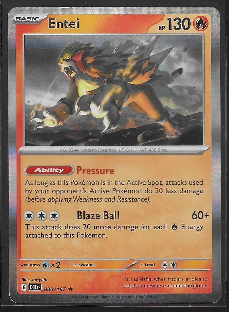 ▫️リオン▫️ 2023 Entei Holo 30/197 - Reverse Holo - Pokemon TCG Obsidian
