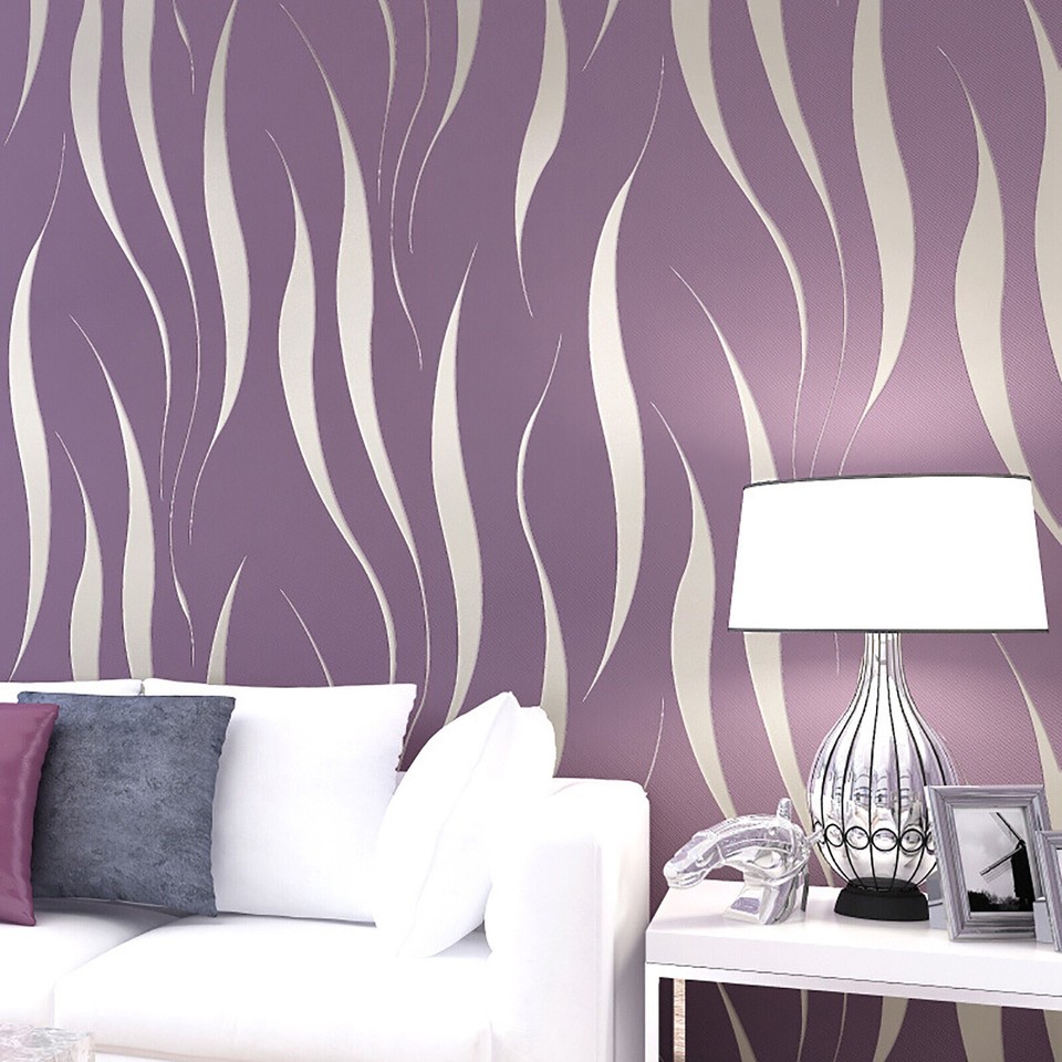 Plain Irregular Vertical Striped Wallpaper .Glitter Embossed Feature