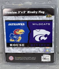 NCAA KU/KSU Logo House Divided Premium 3’x5’ Flag Banner by BSI Products New