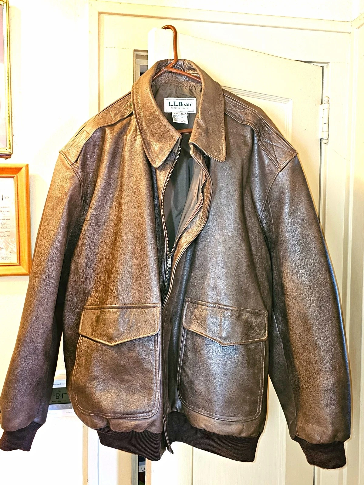 L.L.Bean Allagash Leather Bomber Jacket Brown 2XL Big & Tall Zip Front FLY TGR image 1