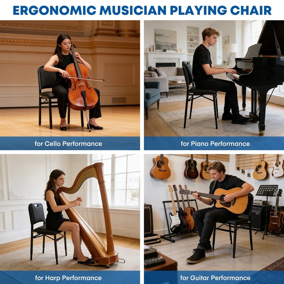 Cello Window Metal Foldable Cello Chair, Height-Adjustable Musician's Chair for ...