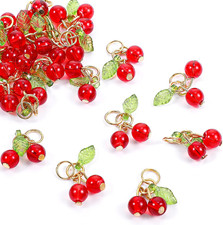 30 Pcs Red Cherry Charms Bulk 3D Mini Glass Fruit Charms for Jewelry Making Frui