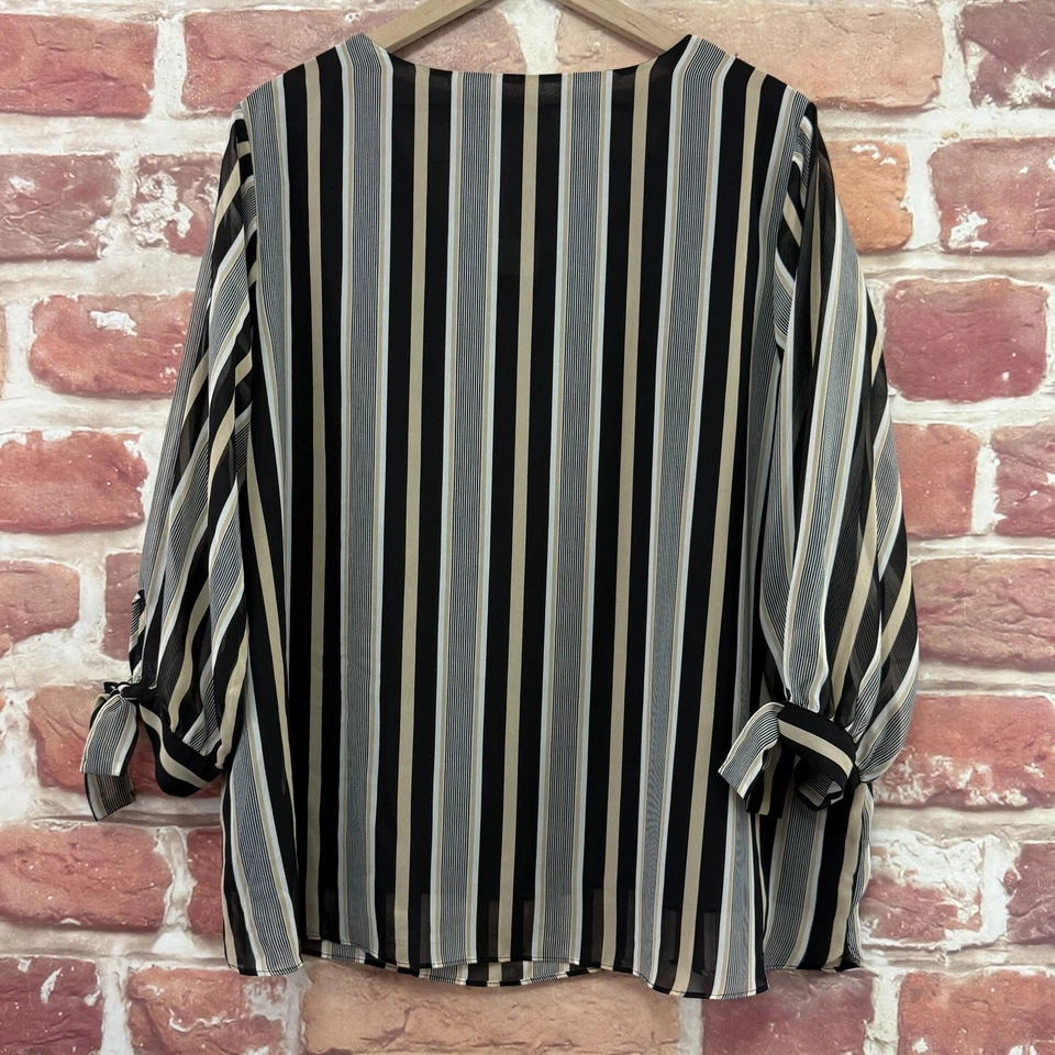 Camisa Top Cato EST 1946 Mujer 18/20W Negra Multicolor Rayas Mangas Corbata Foto 4 de 4