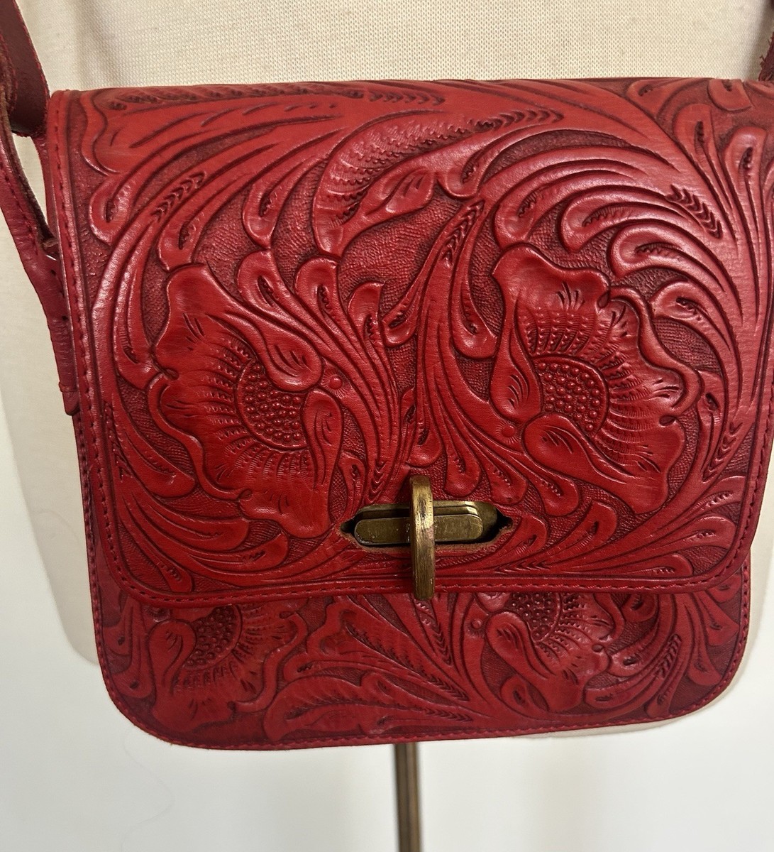 Lady in Red 【Lauren】:1991〜Discontinued Ralph Lauren Red Tooled Leather Crossbody Bag 7