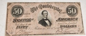 Confederate States Of America 50 Dollar Note Civil War Currency Dollar Jeff Davi