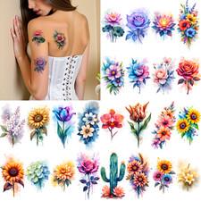 9pcs Temporary Tattoo Temporary Tattoo Stickers Rose Lotus Hydrangea For Chest