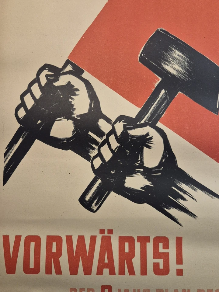 Plakat Adelhelm Dietzel Propaganda Rote Fahne 2 Jahr Plan 1948 Original DDR A2 - Bild 4 von 4