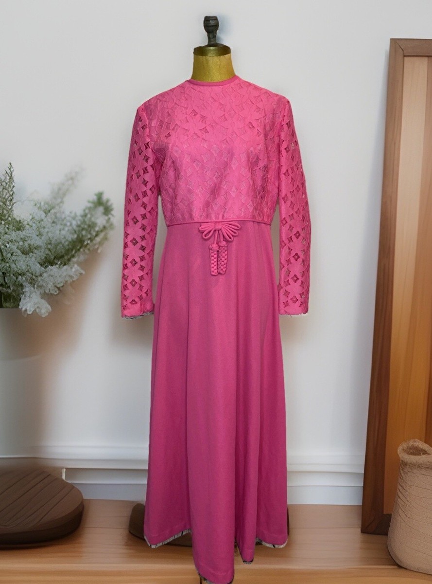 hot pink empire waist dress Vtg Maxi Long Sleeve Lace Bodice Full Skirt Size 16 Color:Sand/Pink Forever 21 | Dresses good-witch-x-bad-witch Pink prom dresses it offers a sophisticated