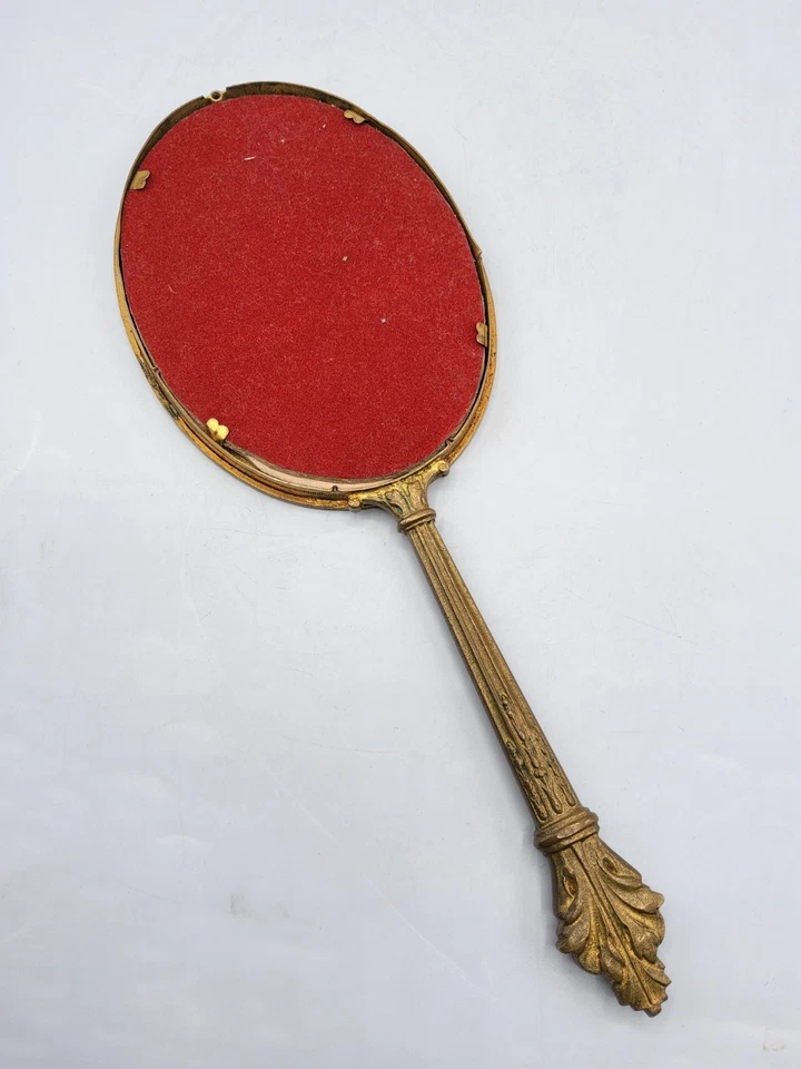 Miroir biseauté face à main en bronze patiné et émaux cloisonnés XIXème - Photo 3/4