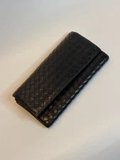 BOTTEGA VENETA Black Intrecciato Bifold Long Wallet Vintage 2008 AUTHENTIC