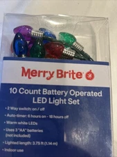 Merry Brite 10 Count Battery LED Light Set Multicolor Bulb style