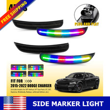 For 2015-2023 Dodge Charger Rgb Front Rear Led Side Marker Light Smoked Lens 4x For 2015-2023 Dodge Charger Rgb Front Rear Led Side Marker Light Smoked Lens 4x