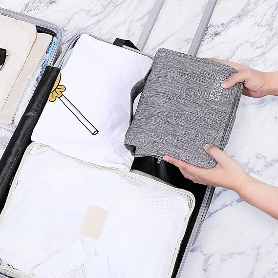 Beauty Case Da Viaggio Appendibile, Borsa Toilette Uomo Donna, Organizer Pieghevole Multi-scomparto, Blu