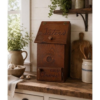 Vintage Handmade Oak Potato Tater Onion Bin Box Gibson High School TN Shop 1983