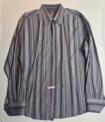 Robert Graham Mens 2XLT Fleur De Lis Striped Sport Shirt Art Cuffs