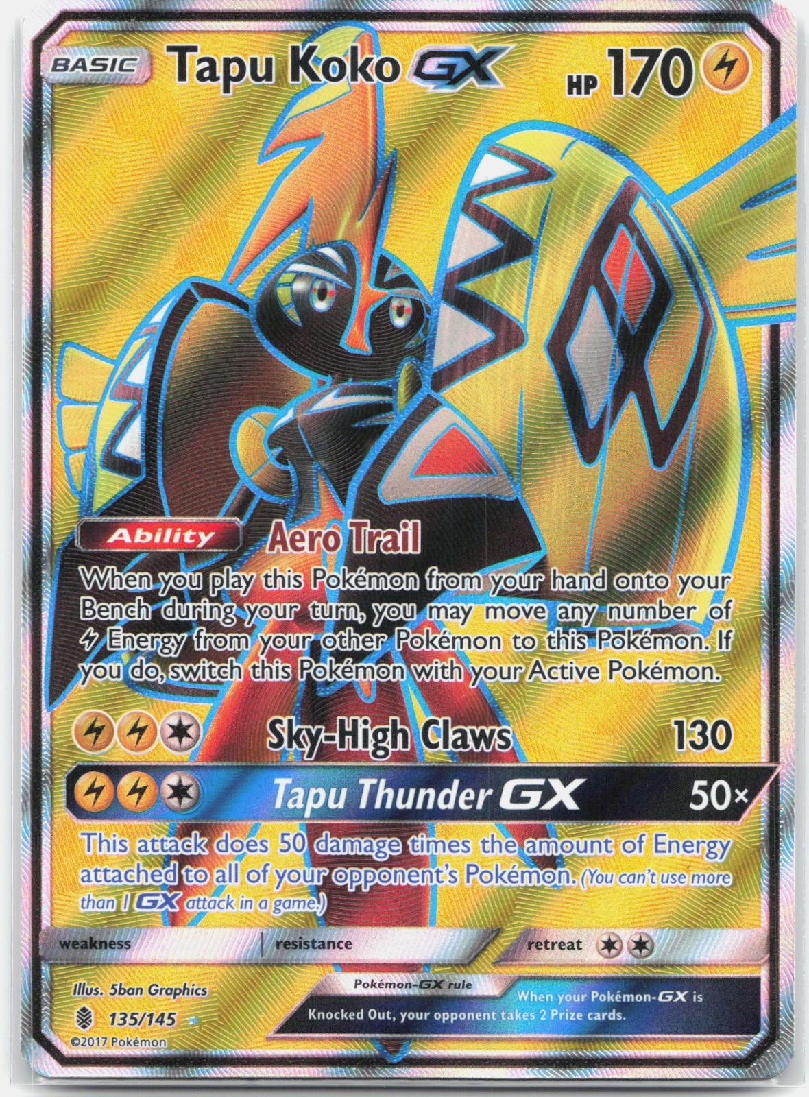 Tapu Koko GX (Full Art) Ultra Rare SM - Guardians Rising SM02 Lightning Holo 135
