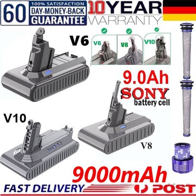 9000mAh Für Dyson V6 Akku V8 V10 Akku SV10 Animal Absolute Staubsauger/3x Filter