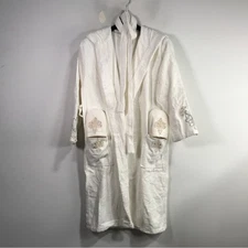 Creative Home by Muge Bilgen Bathrobe + Slippers, Women's Size M - White/BLue