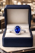 2.64 Ct Oval Cut Blue Sapphire Diamond Wedding Ring 14K Solid White Gold