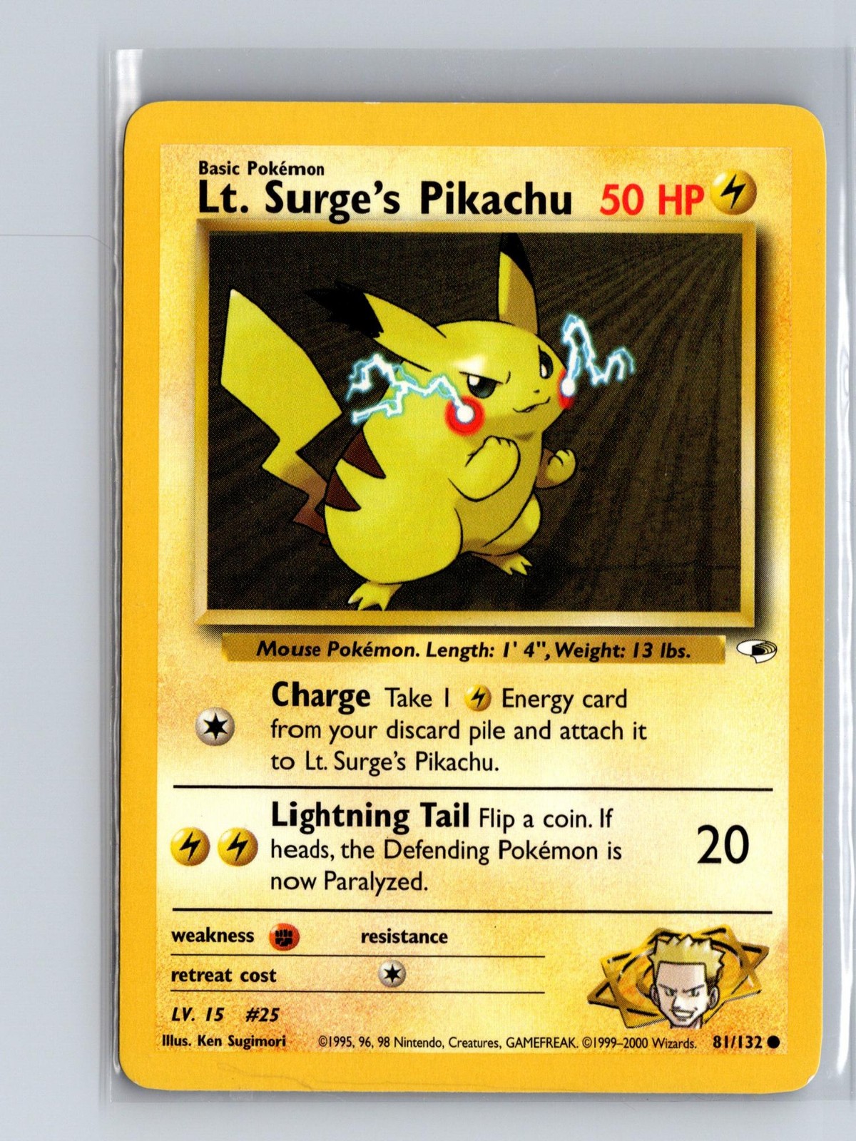 Lt. Surge's Pikachu 81/132 Common Gym Heroes Pokemon Unlimited Near Mint