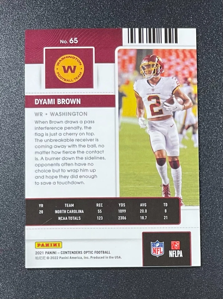 2021 Panini Contenders Optic DYAMI BROWN Rookie Ticket @QI33 - Image 2 of 3