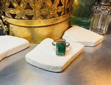 Genuine 925 Sterling Silver Large Emerald Gemstone Ring 7.5