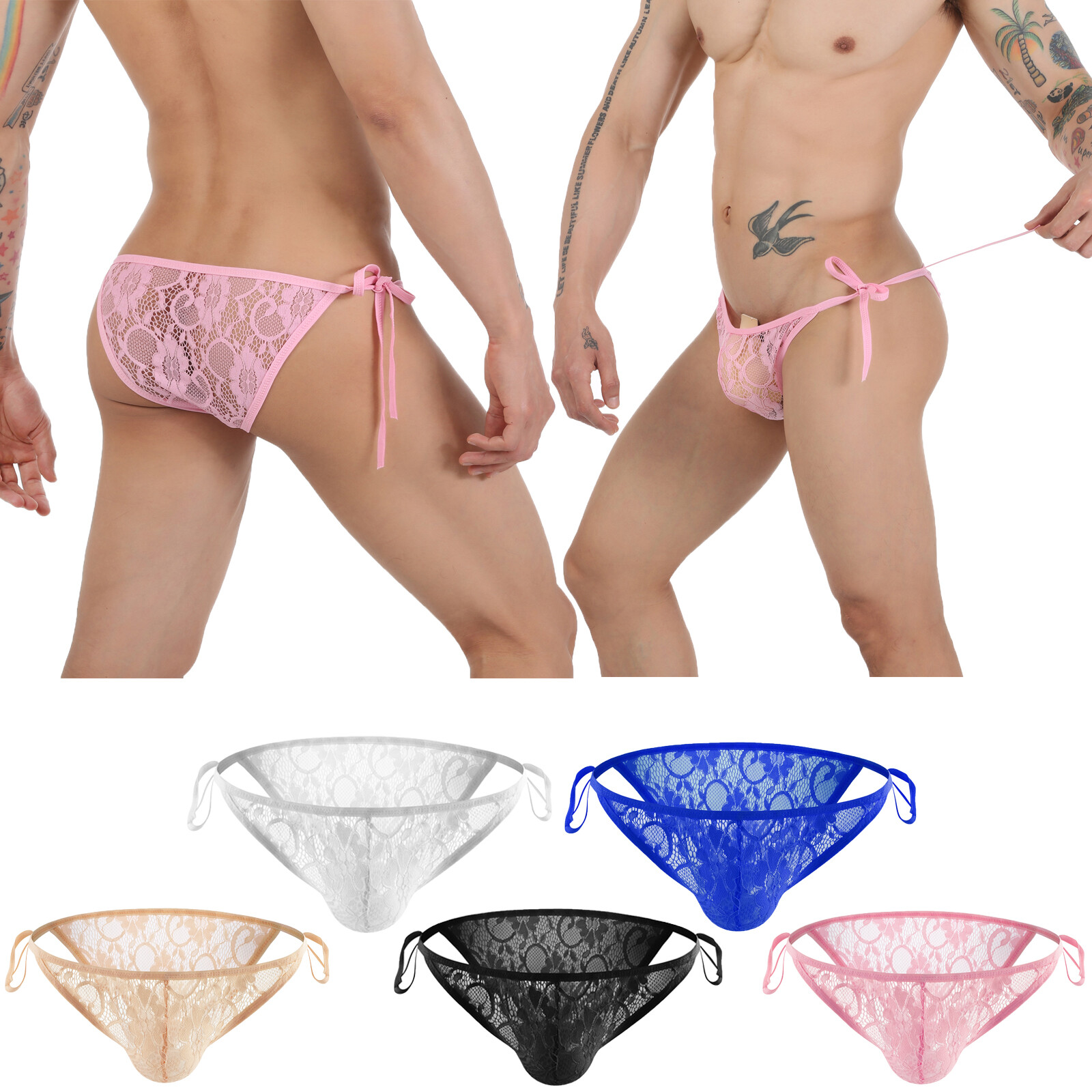 Men's Underwear Thong Sexy Lace Thongs Sissy Panties Bikini Lingerie Underpants