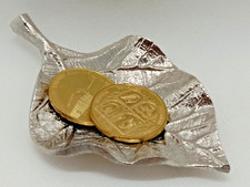 Silver Tone Autumn Leaf Aluminum Dish seasonal tray bowl sand blown 5"