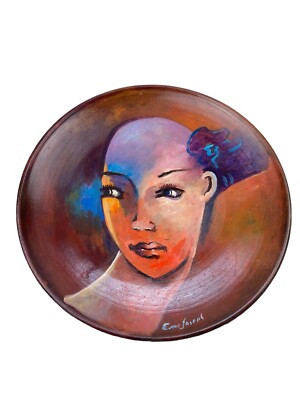 Ernst Joseph Terracotta Plate Portrait Face Painting Haitian Artist