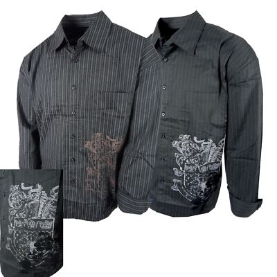 Mens Pinstripe Shirt Black Velvet Floral Prints STRETCH BIG TALL Casual Dress