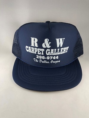 Vintage R&W CARPET GALLERY DALLES OREGON Blue Trucker Baseball Hat Cap Snapback