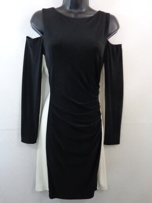 Lauren Ralph Lauren Dress Women's 10 Black White Cold Shoulder Long Sleeve