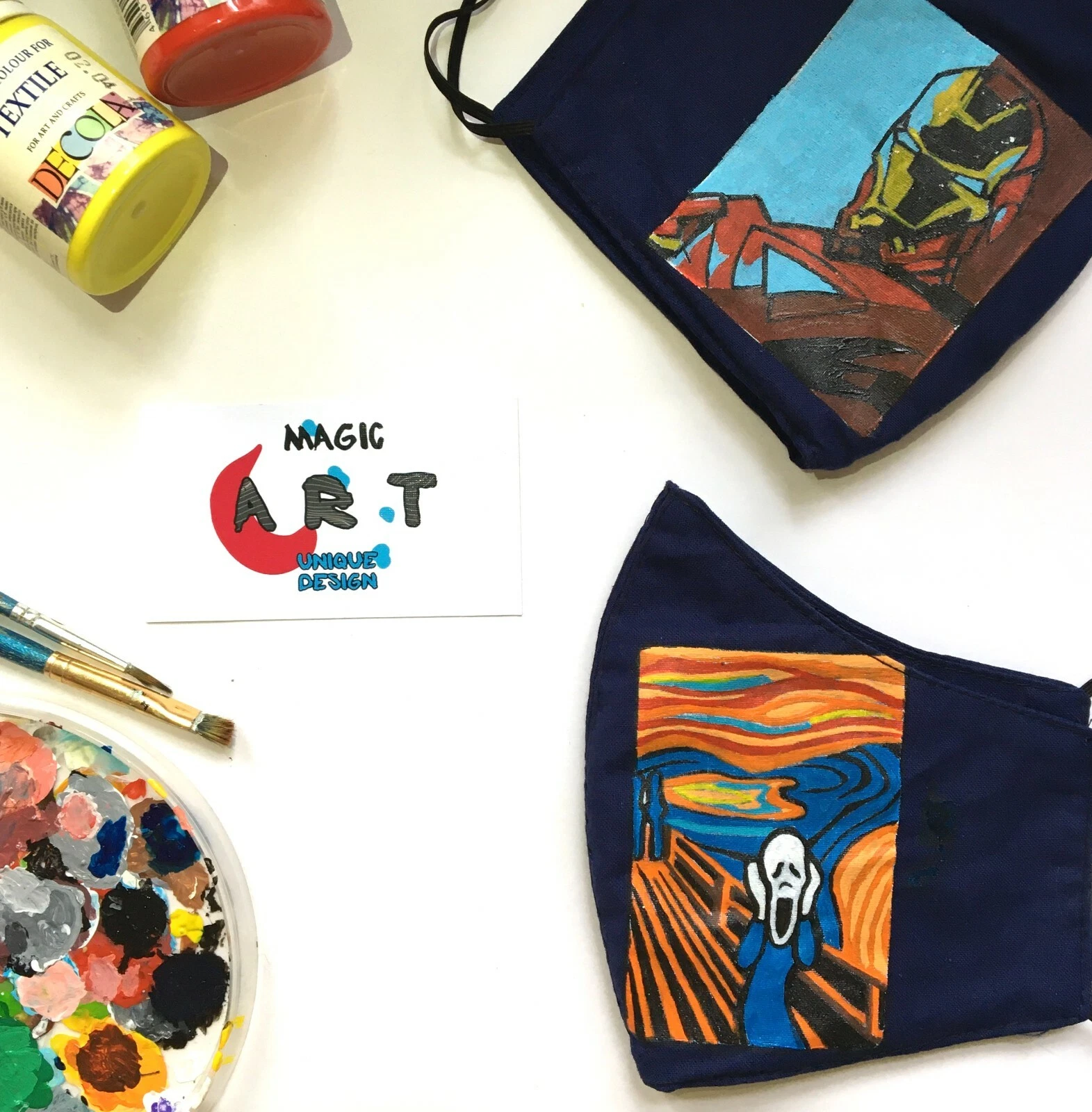 Cotton face mask washable reusable UK seller hand made custom hand painted