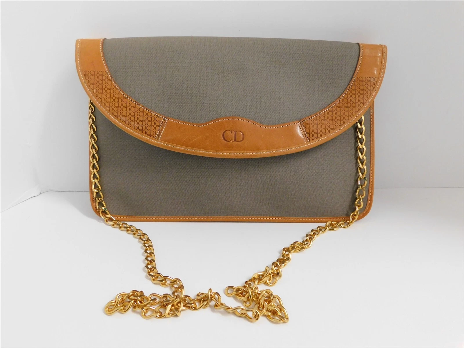 Sac bandoulière pochette cuir naturel toile enduite grise Christian Dior France